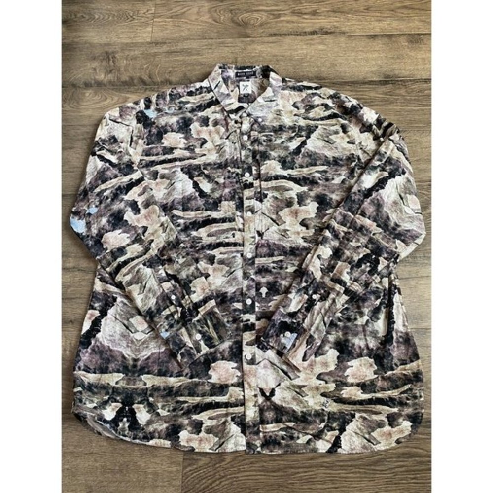 EUC Mens Marc Ecko Cut & Sew Dirt Bike Camo Lake Print Button Up Cotton Size 2XL